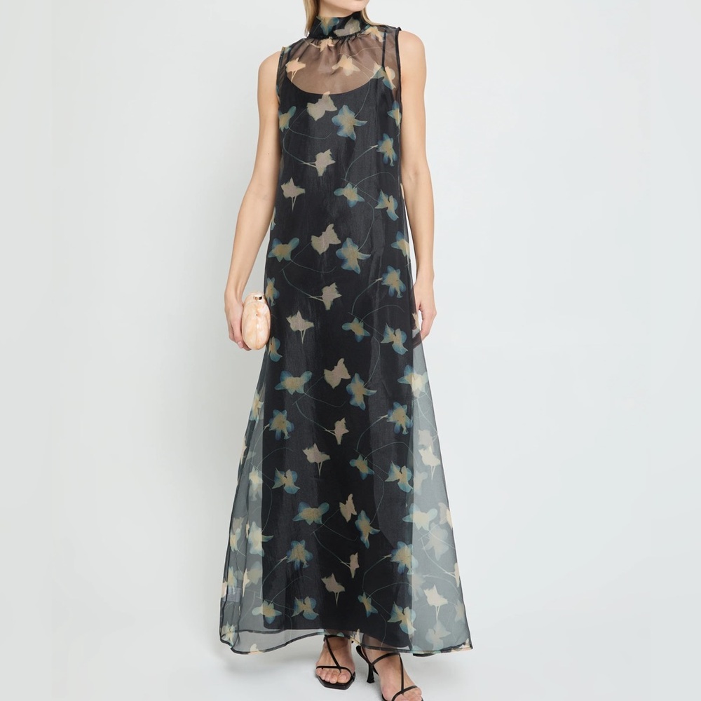 CAARA Alette Sleeveless Black Floral Maxi Dress